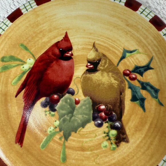 LENOX “Winter Greetings” Everyday Cardinal Salad Plate - Set of 2, Red Ribbons, - Picture 3 of 6